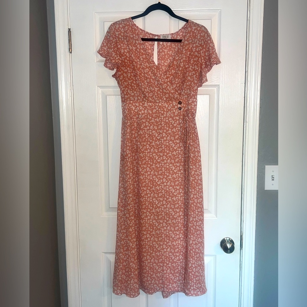 Pink floral midi dress